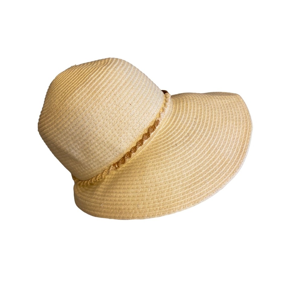 Womans Front Brim Sun Hat Off White Crochet Detail One Size